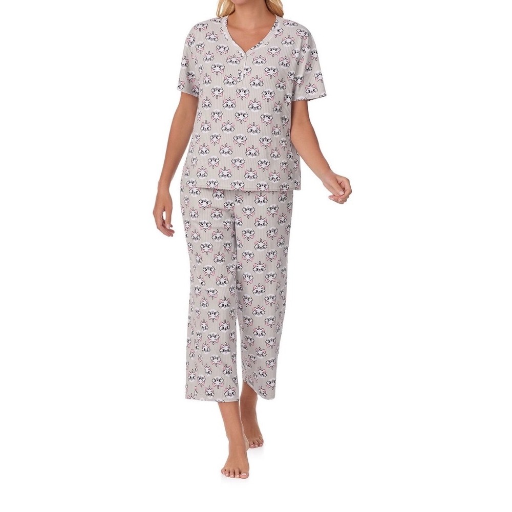 Disney Aristocats Pajama Set Women XL Grey Marie Ribbed Knit 2pc New
